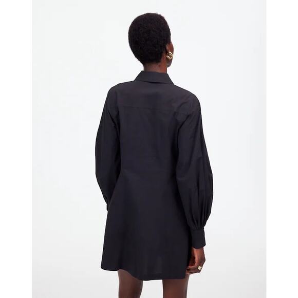 NWT Madewell Seamed Long-Sleeve Mini Shirtdress in Poplin In Black Size 16 - Picture 3 of 8